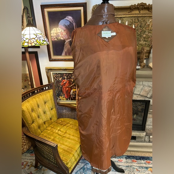 Vtg Faux Leather Pleated Trench Lane Bryant Women’s Large Brown - Picture 2 of 7